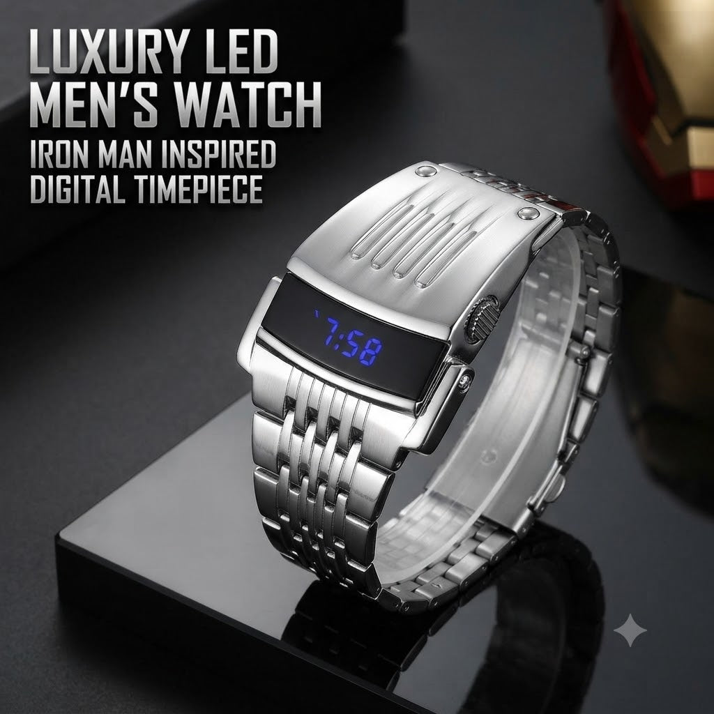 Luxury LED Men's Stainless Steel Digital Wristwatch