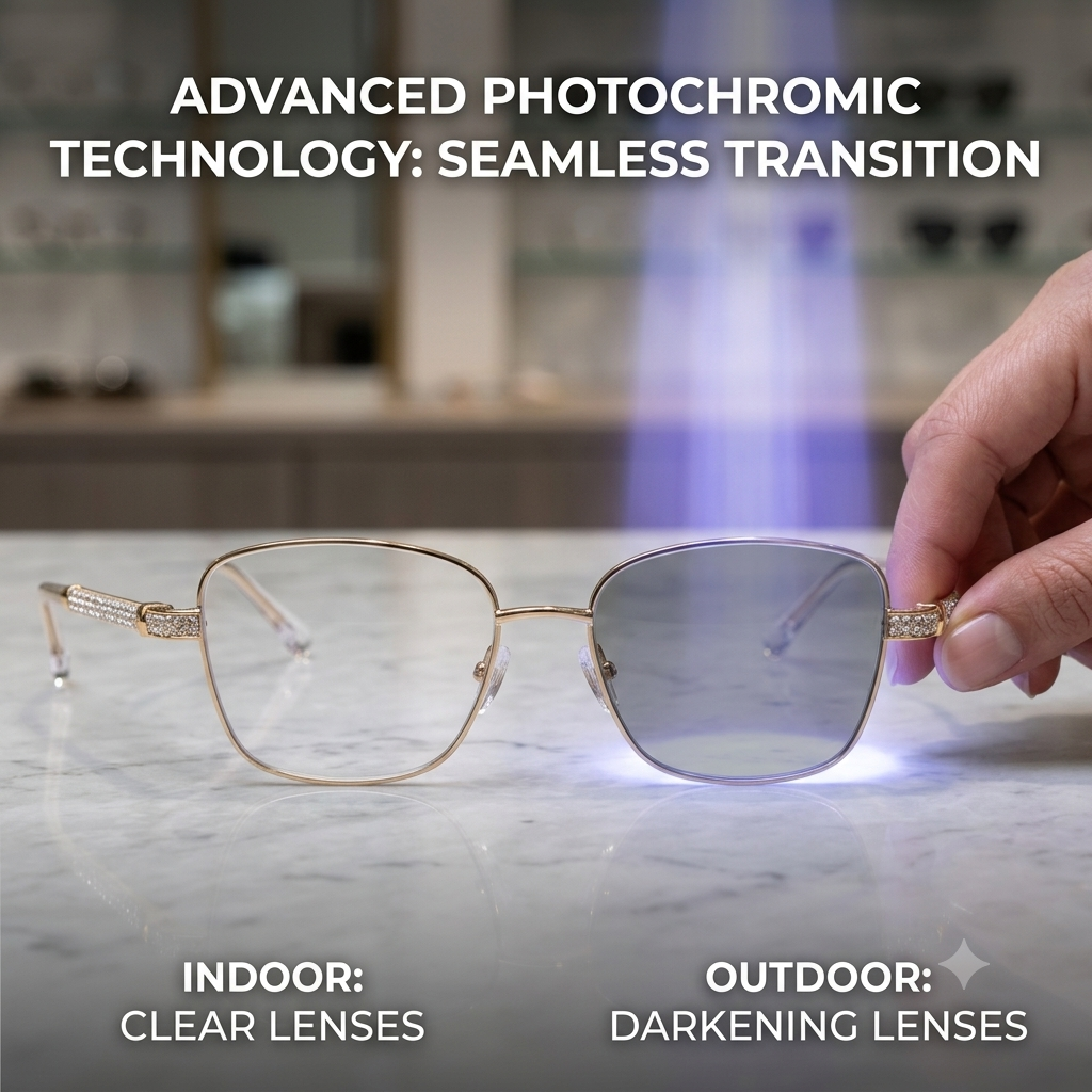 Luxury Frameless Photochromic Glasses – Anti-Blue Light UV Protection Eyewear for Men & Women