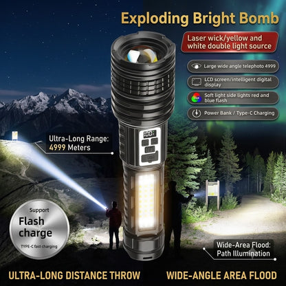 Dual LED Rechargeable Flashlight Super Bright Outdoor Torch