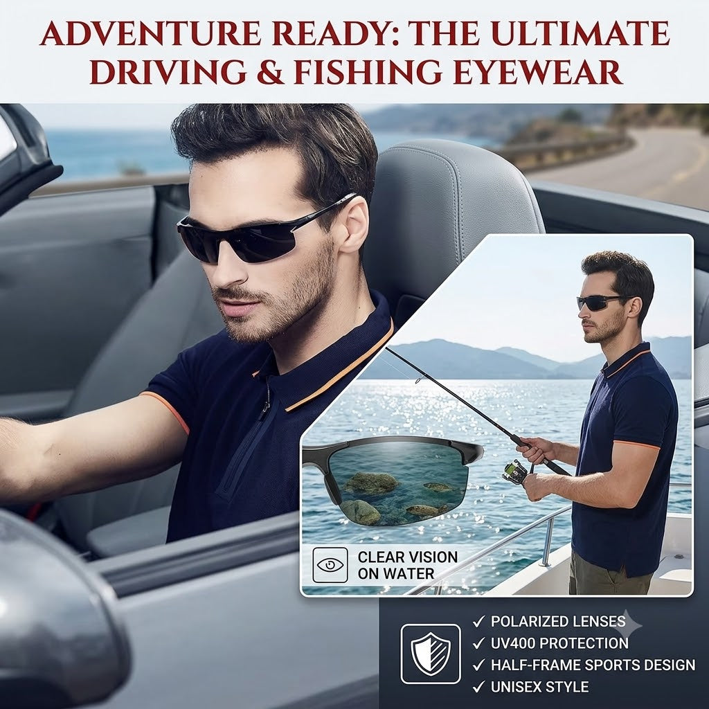 Polarized Half Frame Sports Sunglasses – Outdoor & Driving Eyewear Unisex