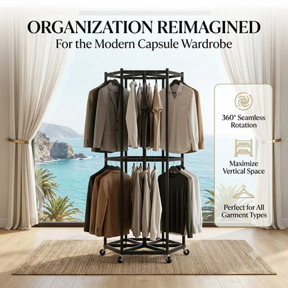 Modern Hexagonal Rotating Clothes Drying Rack Movable Stand