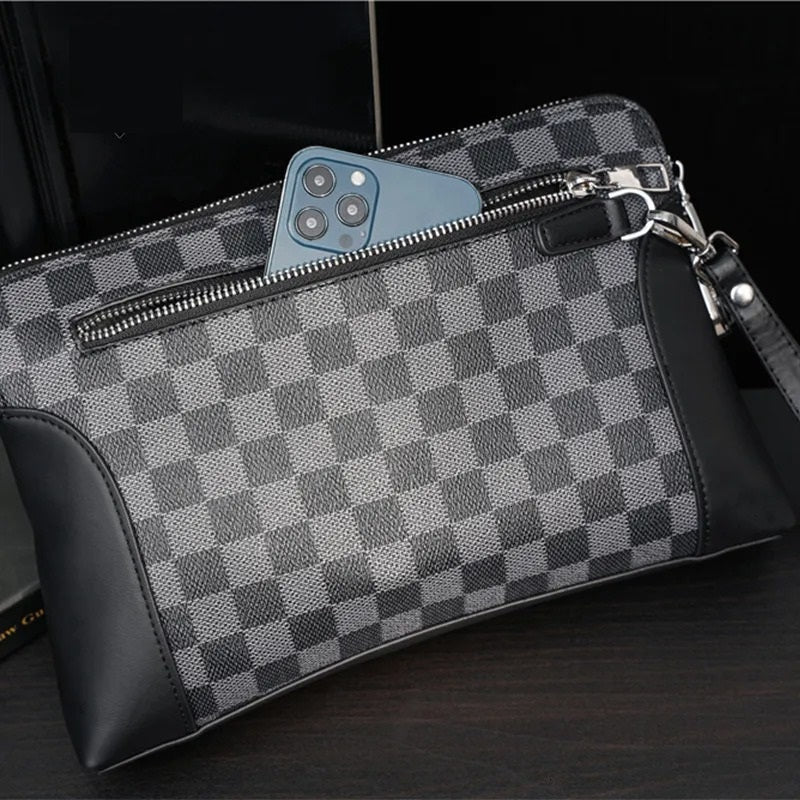Luxury Men’s Vintage Clutch Wallet — Check Design