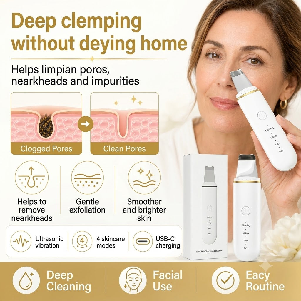 Ultrasonic Skin Scrubber – Facial Deep Cleansing & Blackhead Remover with Stainless Steel Head