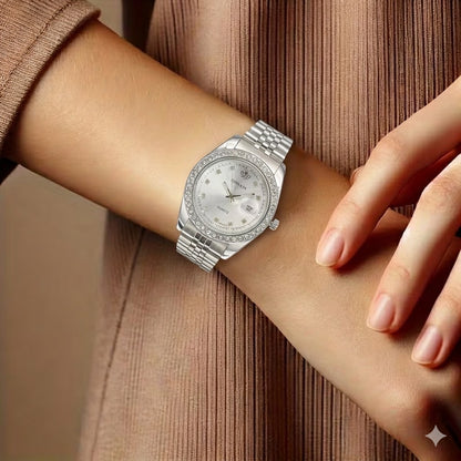 Luxury Diamond Women’s Watch – Elegant Quartz Timepiece with Calendar
