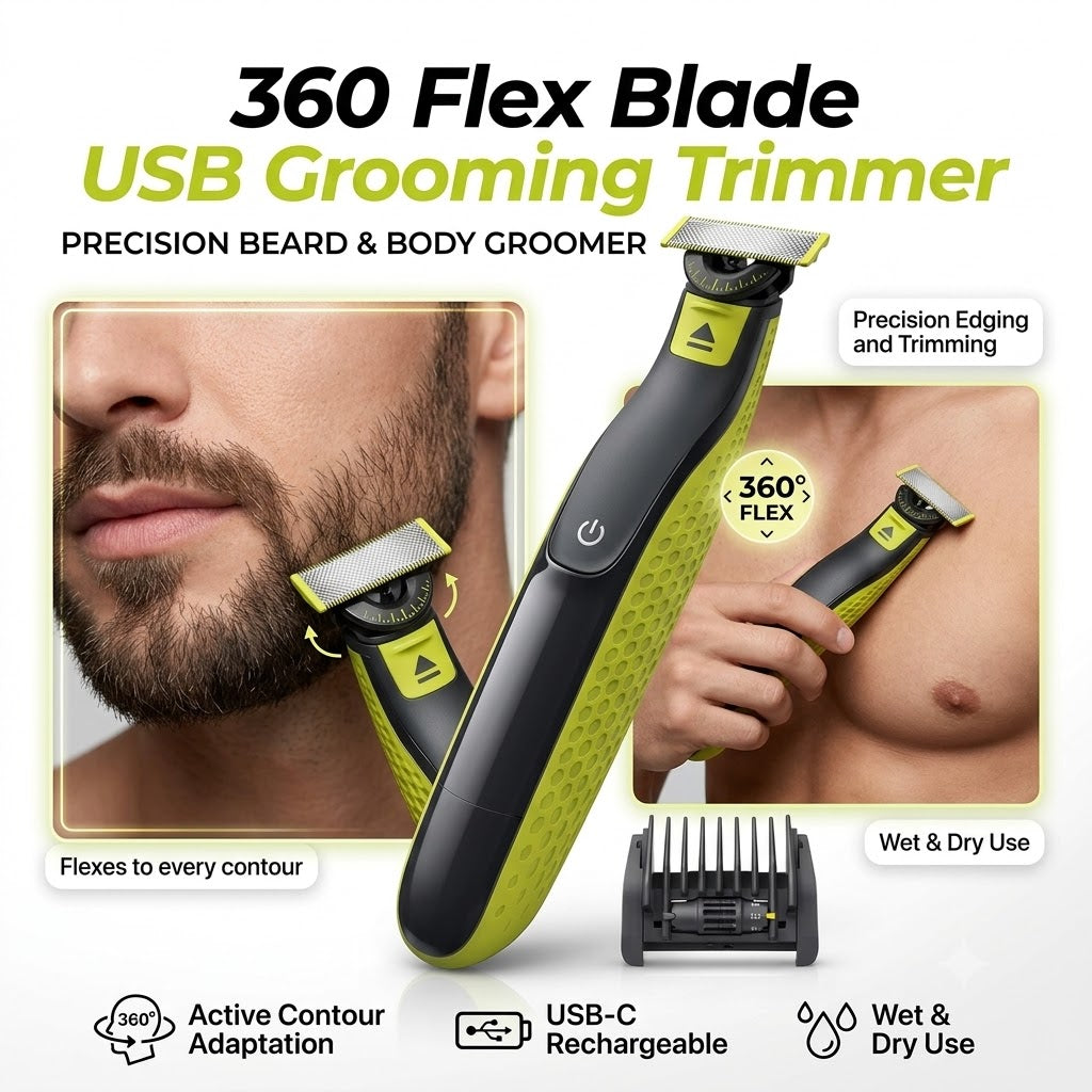 360 Flex Blade USB Grooming Trimmer – Precision Beard & Body Groomer