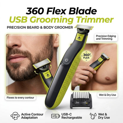 360 Flex Blade USB Grooming Trimmer – Precision Beard & Body Groomer