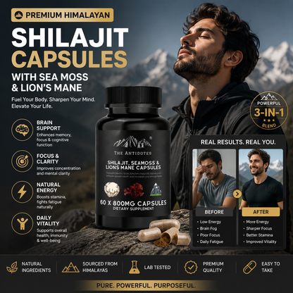 Premium Himalayan Shilajit Capsules with Sea Moss & Lion's Mane