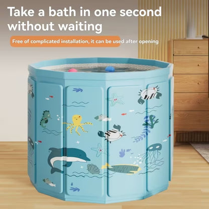 Portable Folding Bath Tub – Thickened PVC Cartoon Pattern Hot & Cold Bath