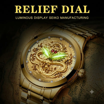 Luxury Golden Dragon Quartz Watch Waterproof Stainless Steel Dial