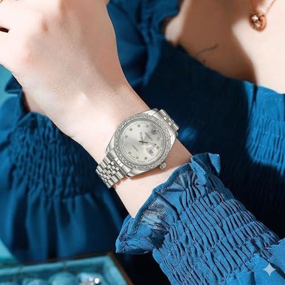 Luxury Diamond Women’s Watch – Elegant Quartz Timepiece with Calendar