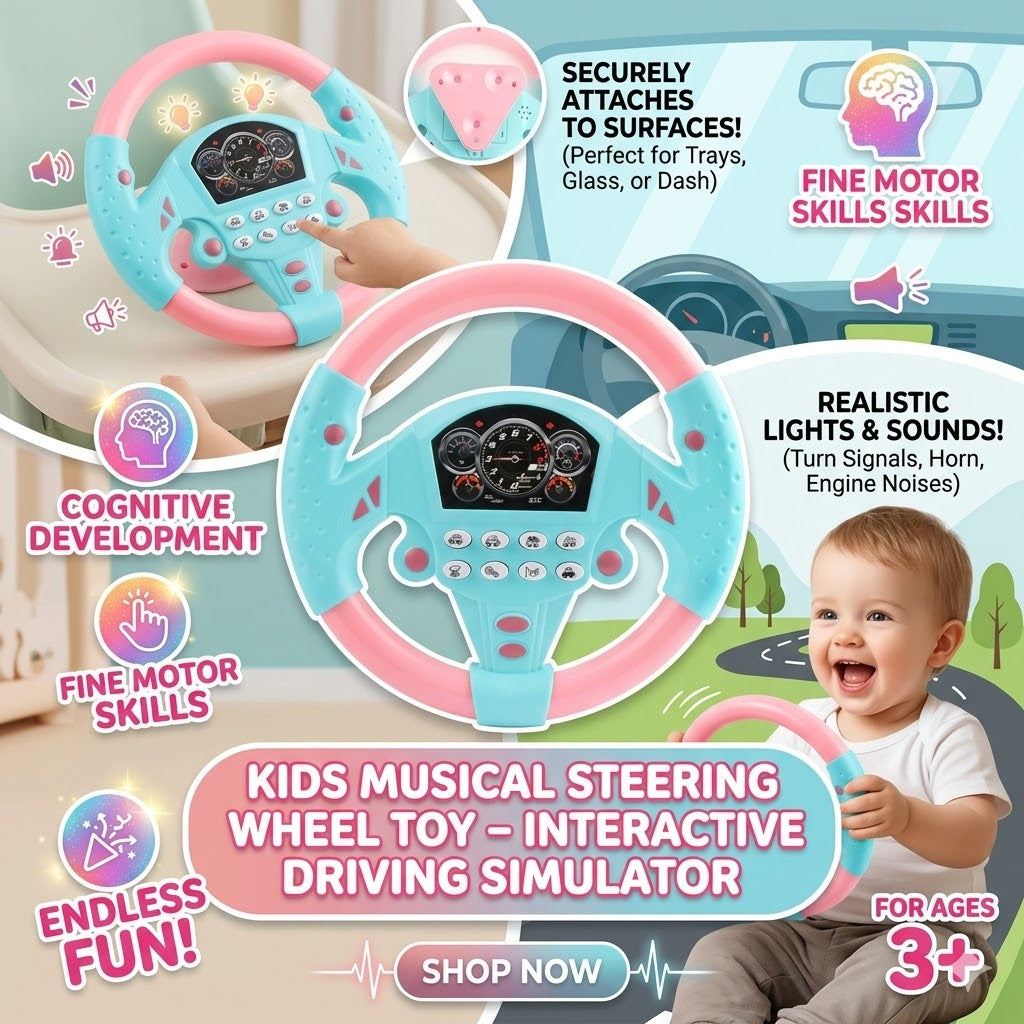 Kids Musical Steering Wheel Toy – Interactive Driving Simulator with Lights & Sounds