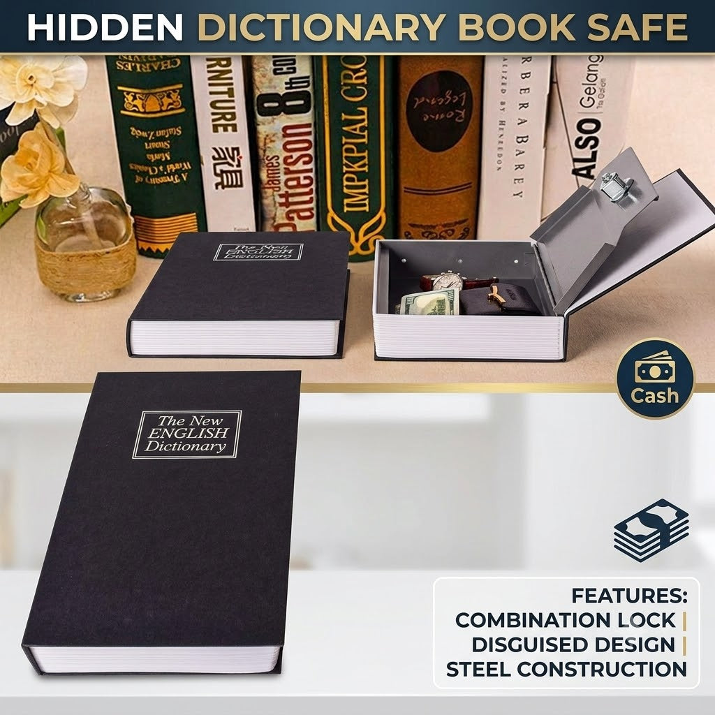 Book Safe with Combination Lock Hidden Steel Security Box