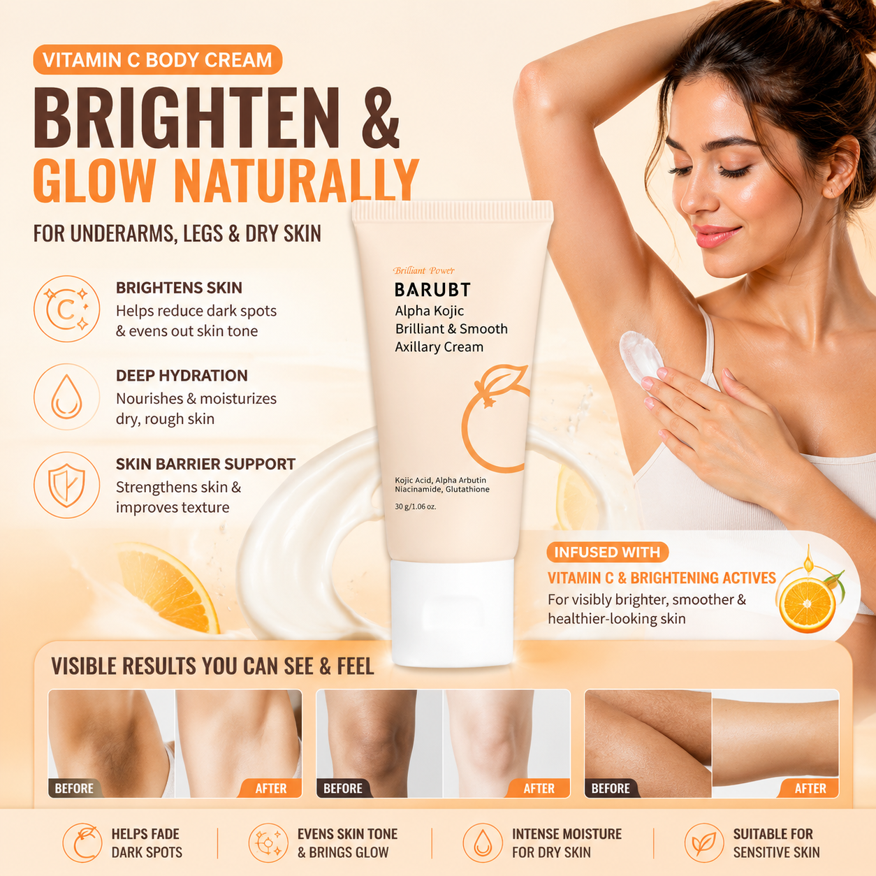 Vitamin C Body Cream Brightening for Arms, Legs & Dry Skin