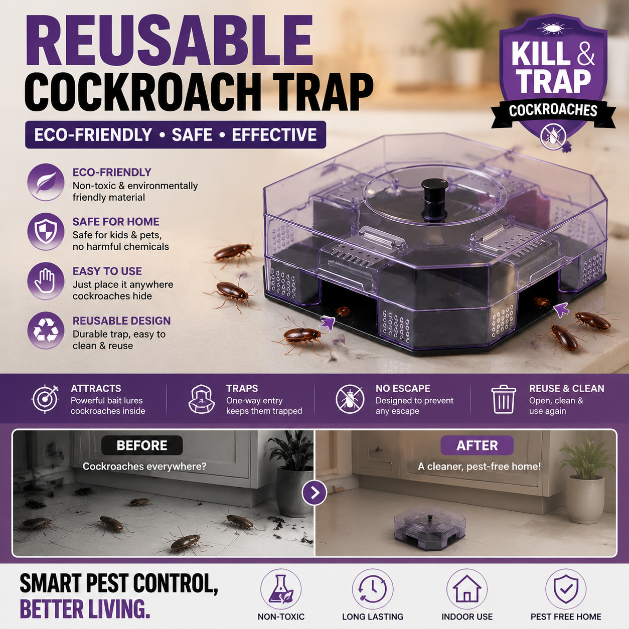 Reusable Cockroach Trap – Eco-Friendly Household Pest Control Trap