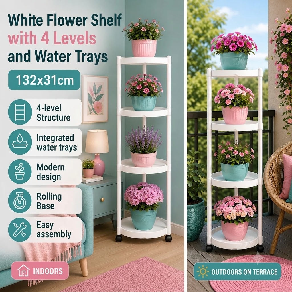 Nordic Style Multi Layer Plant Stand with Wheels – Modern Indoor & Outdoor Flower Display Shelf