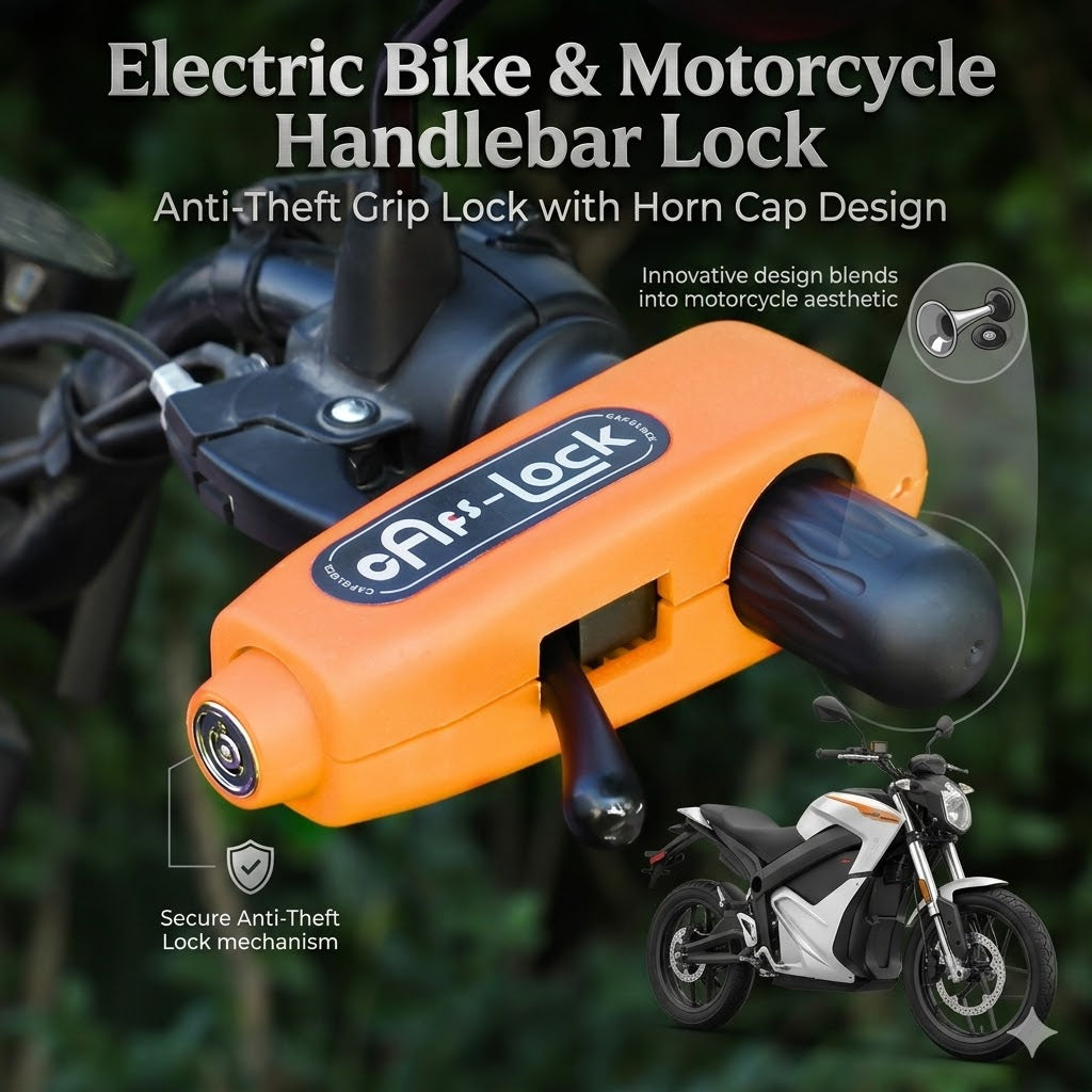 Electric Bike & Motorcycle Handlebar Lock – Anti-Theft Grip Lock with Horn Cap Design