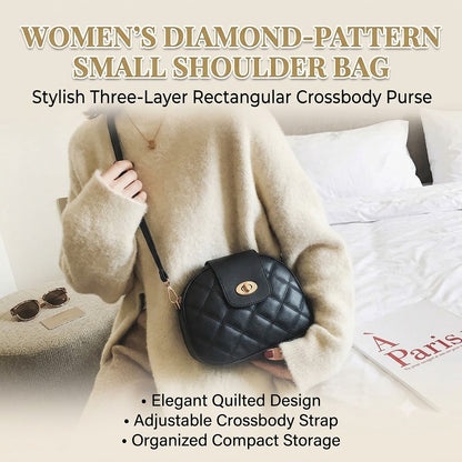 Women's Diamond-Pattern Small Shoulder Bag – Stylish Three Layer Rectangular Crossbody Purse