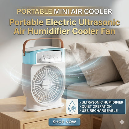 Portable Electric Ultrasonic Air Humidifier Cooler Fan – USB Rechargeable Mini Air Cooler