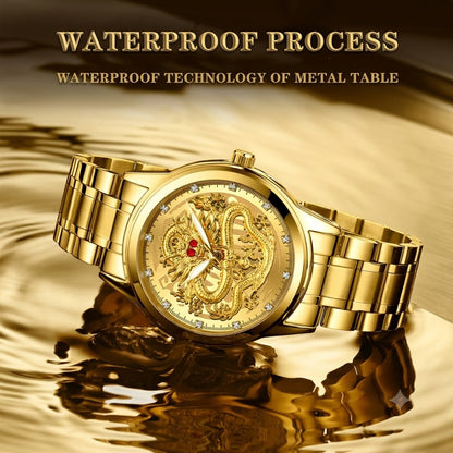 Luxury Golden Dragon Quartz Watch Waterproof Stainless Steel Dial