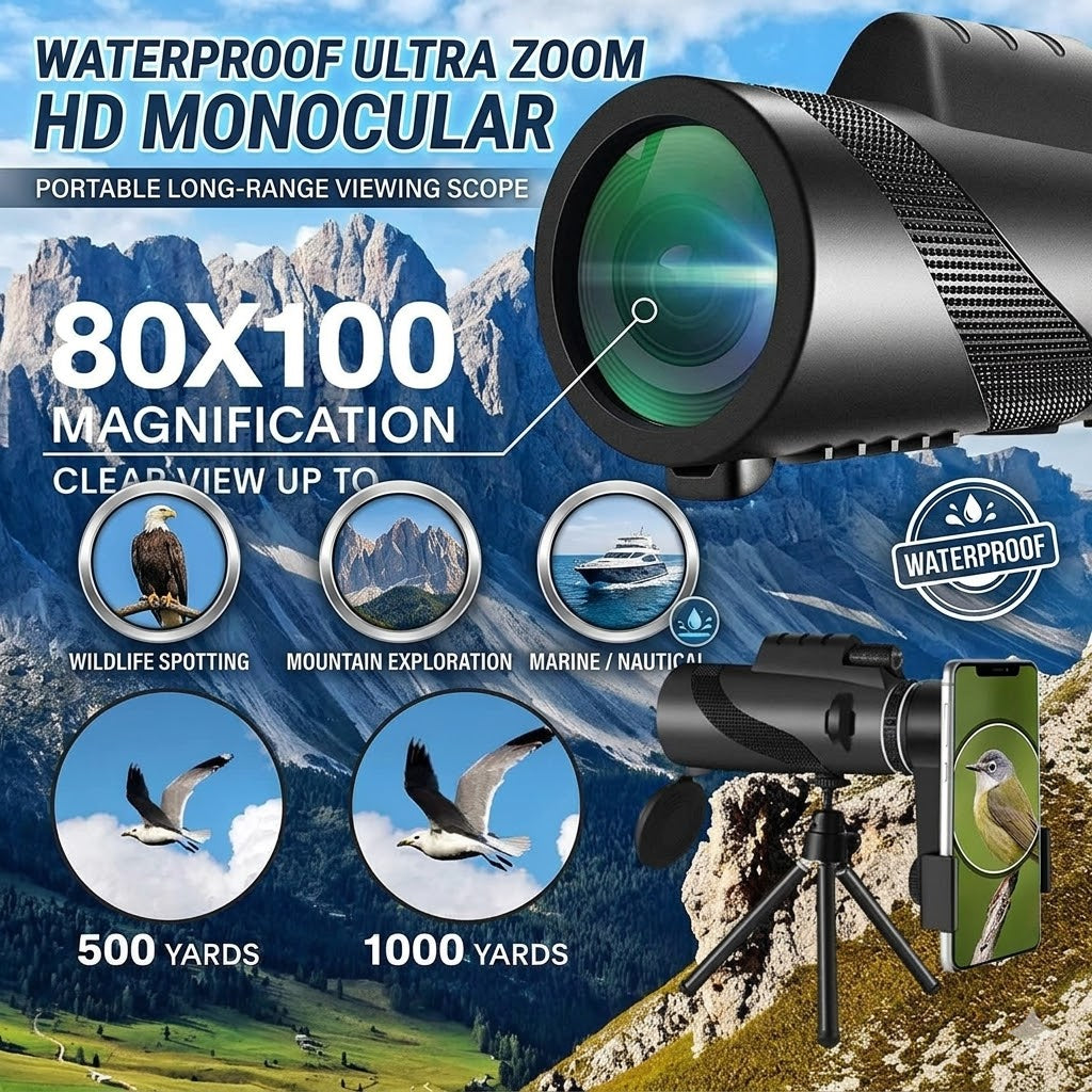 Waterproof Ultra Zoom HD Monocular – Portable Long-Range Viewing Scope