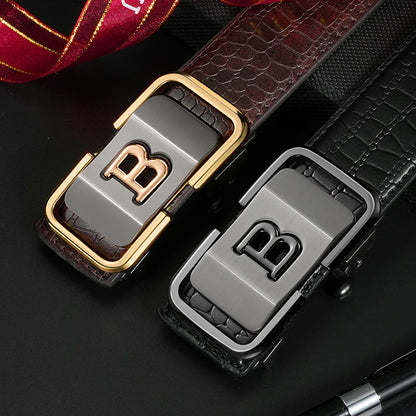Men's Auto Buckle Belt Crocodile Style, Effortless Fit
