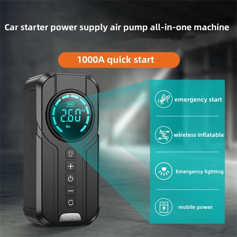 5-in-1 Portable Car Jump Starter — 12V Booster with Inflator