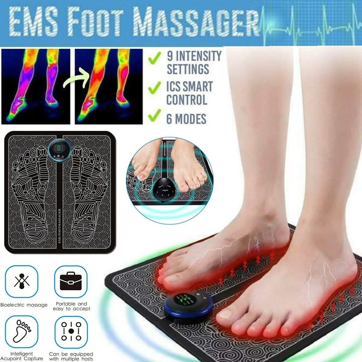 EMS Foot Massager | 8 Modes for Muscle Relaxation & Circulation