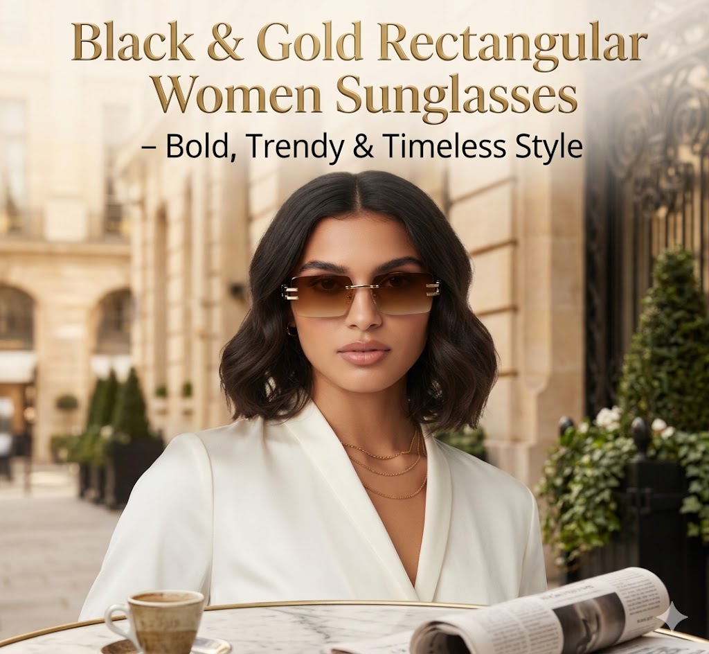 Brown & Gold Rectangular Women Sunglasses – Bold, Trendy & Timeless Style