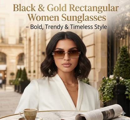 Brown & Gold Rectangular Women Sunglasses – Bold, Trendy & Timeless Style