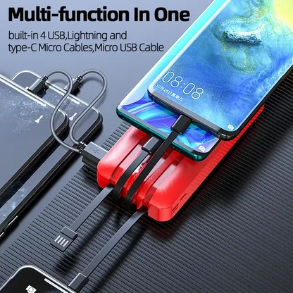 4-in-1 Power Bank 20000mAh – Built-in Cable Fast Charging Solution