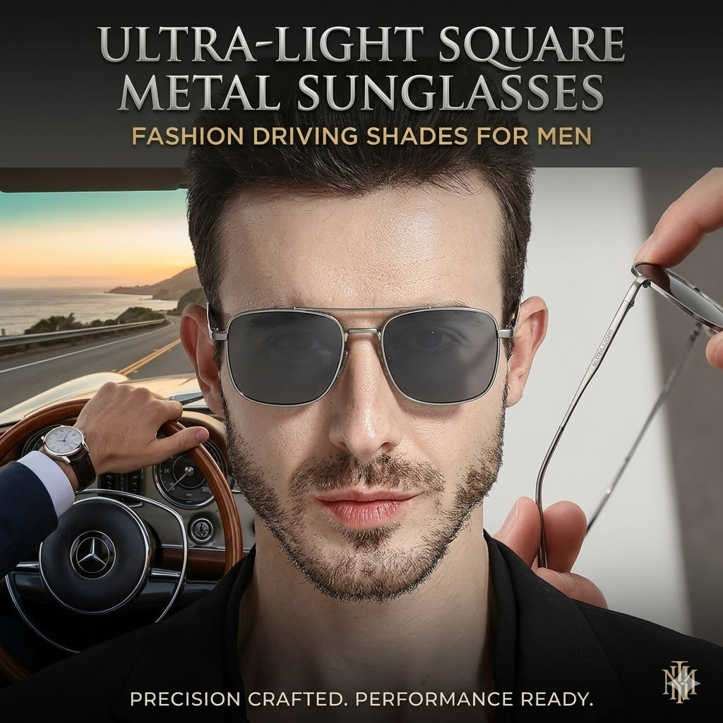 Ultra-Light Square Metal Sunglasses – Fashion Driving Shades for Men