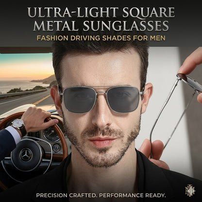 Ultra-Light Square Metal Sunglasses – Fashion Driving Shades for Men