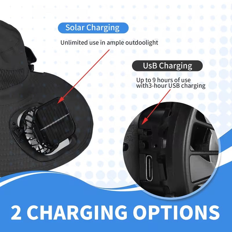Solar Fan Hat with Wide Brim – USB & Solar Powered Cooling Cap