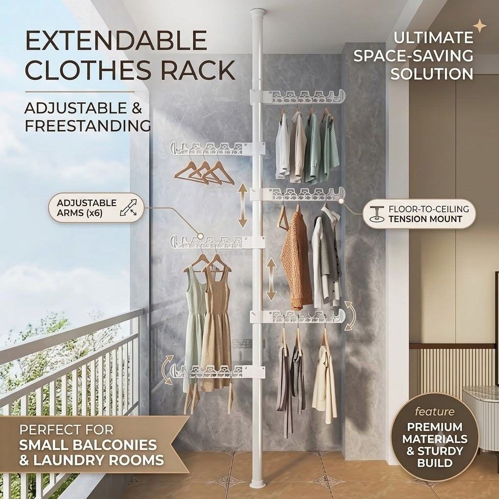 Extendable Clothes Rack Adjustable Freestanding Garment Rack