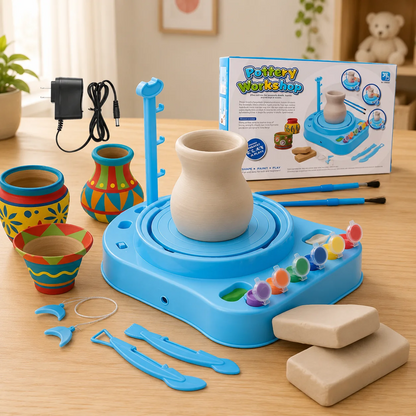 Kids Electric Pottery Wheel Kit DIY Clay Craft & Ceramic Painting Set