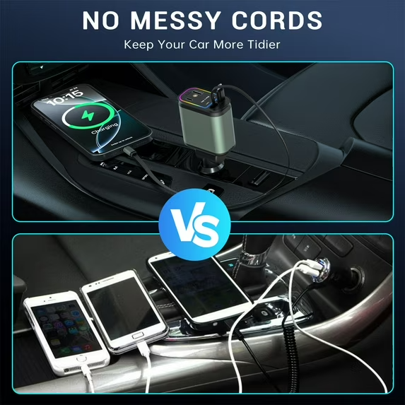 4 in 1 Starlight Car Charger – Fast Charging with Retractable Cables