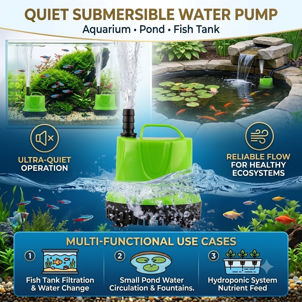 Quiet Submersible Aquarium Pond & Tank Water Pump