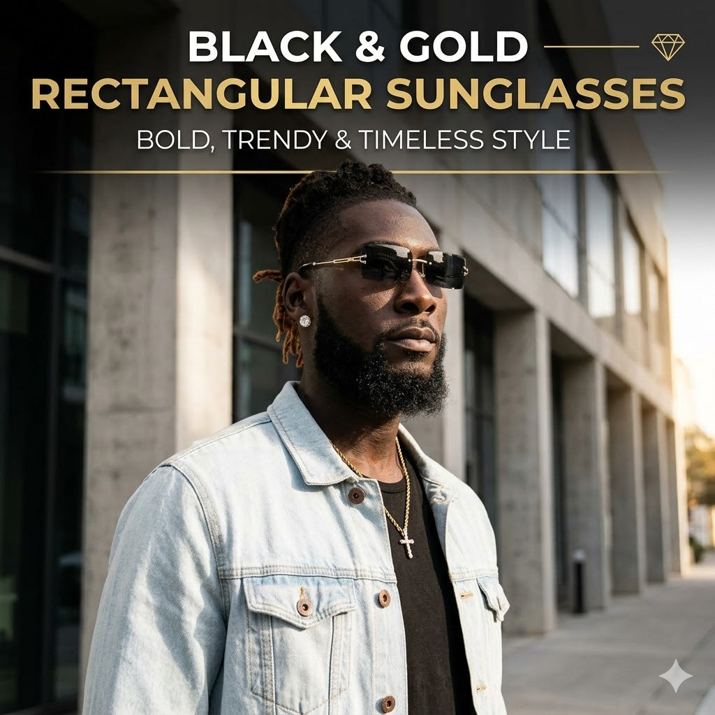 Black & Gold Rectangular Men Sunglasses – Bold, Trendy & Timeless Style