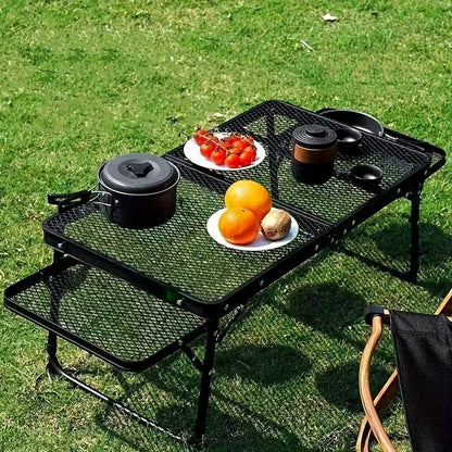 Foldable Aluminium Camping Table with Side Shelves