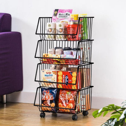Stackable Metal Wire Rolling Storage Cart