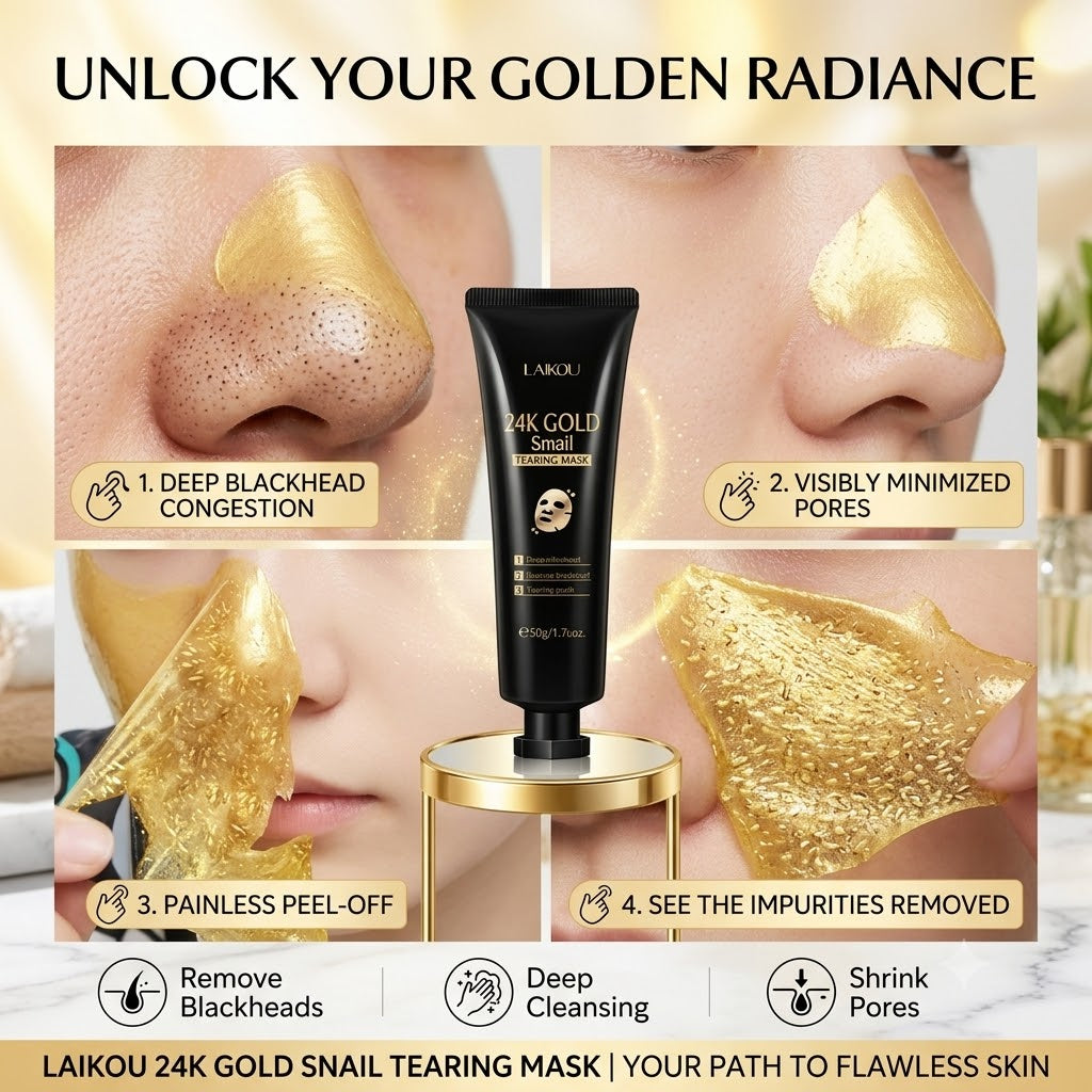 24K Gold Snail Peel Off Face Mask – Deep Cleansing & Hydrating Skincare Treatment
