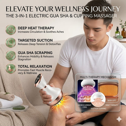 3 in 1 Electric Gua Sha & Cupping Massager – Heat, Suction & Relaxation Therapy