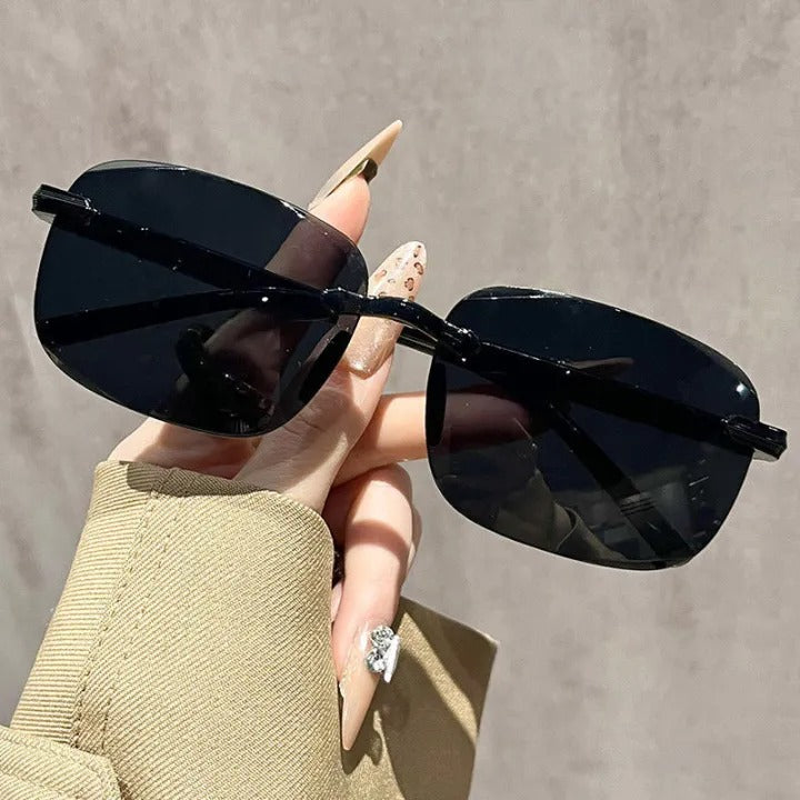 Men’s Rimless Stone-Cut Edge Sunglasses – High-End UV Protection for Driving