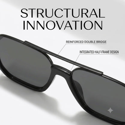 Retro Square Rimless Vintage Double Bridge Half Frame Sunglasses