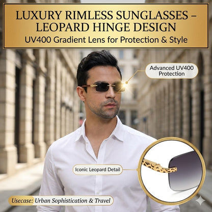 Luxury Rimless Sunglasses – Leopard Hinge UV400 Gradient Lens Design