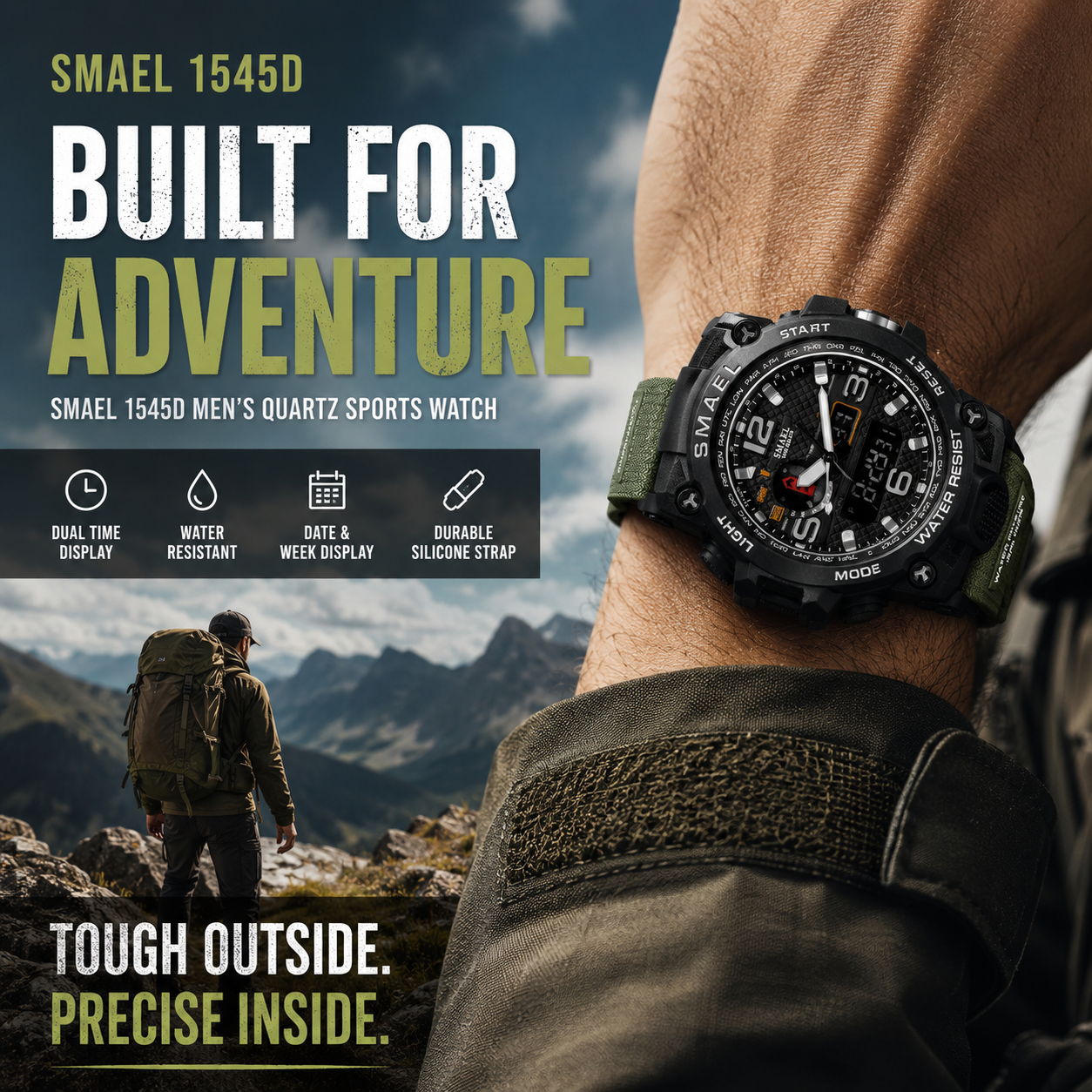 SMAEL 1545D Men's Quartz Sports Wristwatch with Silicone Strap
