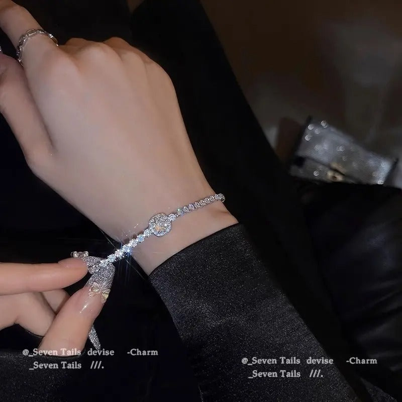 Korean Style Micro Rhinestone Tennis Bracelet – Chic, Adjustable & Elegant