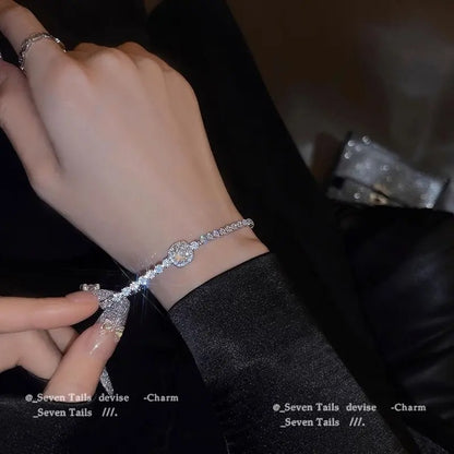 Korean Style Micro Rhinestone Tennis Bracelet – Chic, Adjustable & Elegant
