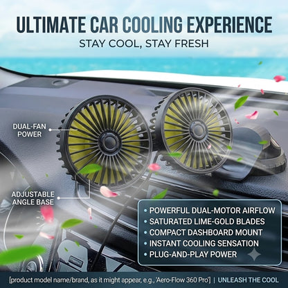 Dual Head Car Cooling Fan – Speed Rotating Vehicle Fan with Cigarette Lighter Plug