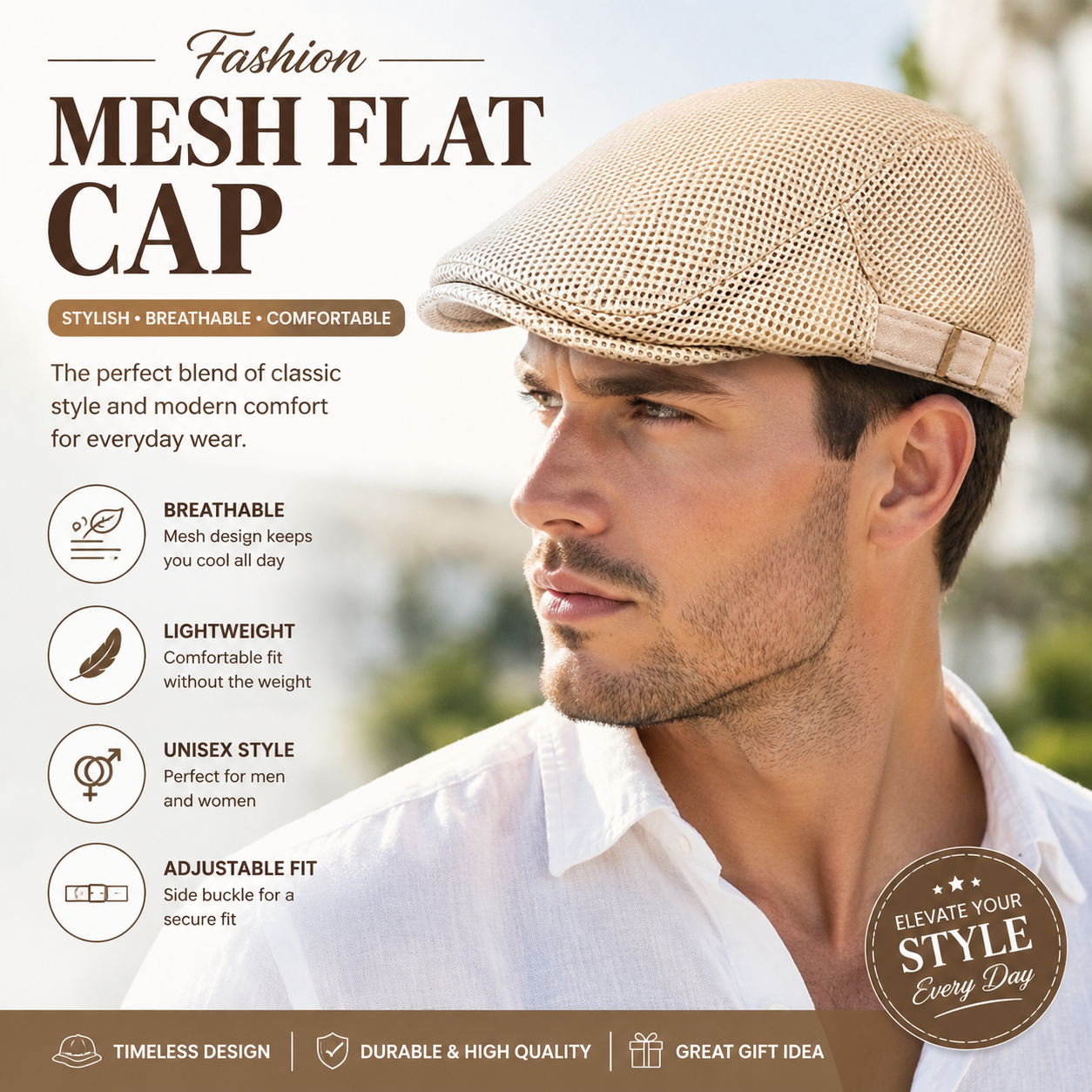 Mesh Flat Stylish Newsboy Ivy Beret Hat for Men & Women